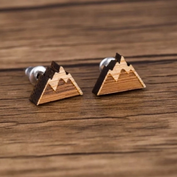 "Mountain Peak" Handmade Wood Stud Earrings - Picture 1 of 4